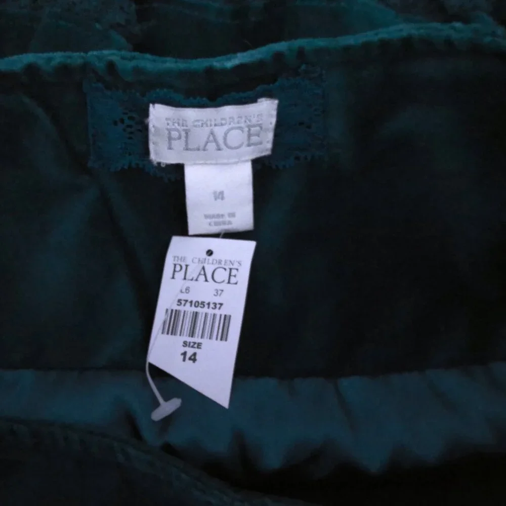The Children's Place Tiered Skirt Ruffled Lace Trim Teal Lined Soft NWT Sz 14